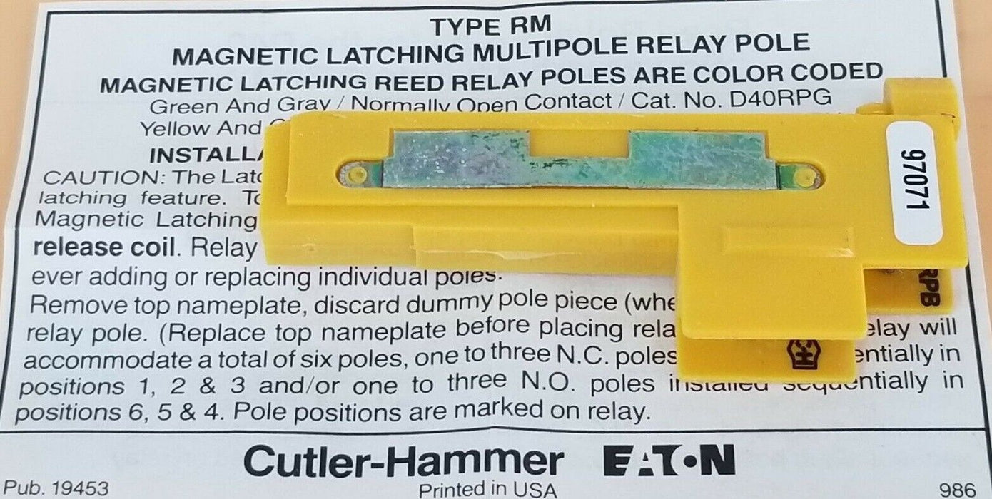 LOT OF 10 NIB EATON CUTLER HAMMER D40RPB REED RELAYS 1 N.C.