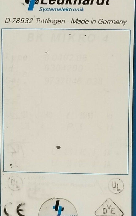 LEUKHARDT 8.0402.06 BK MIKRO 4 TIME DELAY RELAY 6304200 (MISSING TERMINAL)