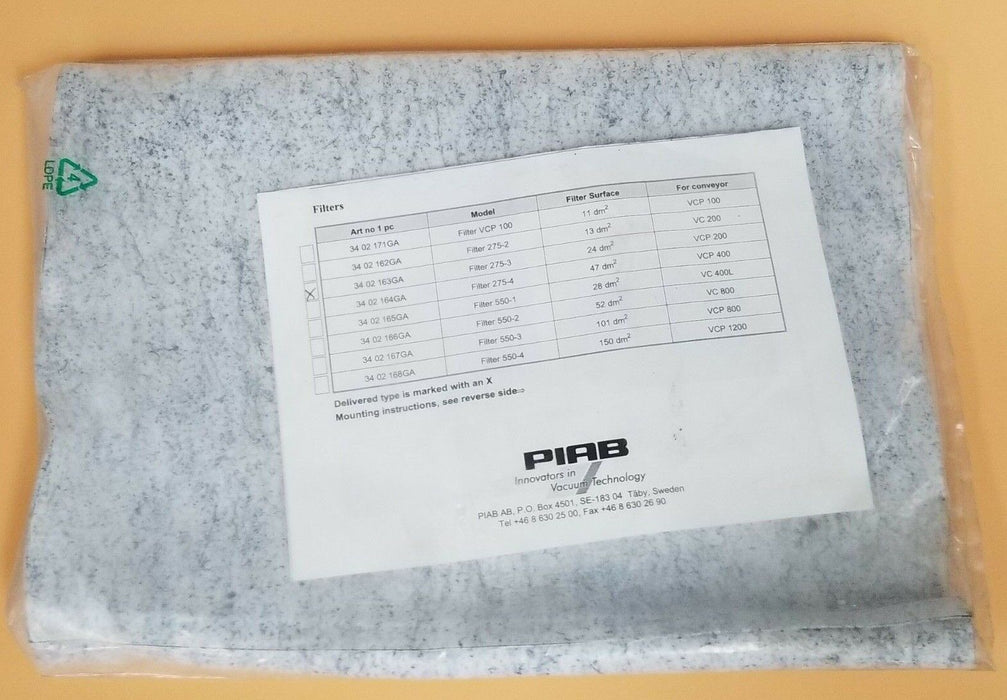NEW PIAB 34-02-163GA GORETEX CONVEYOR FILTER 275-3 CPL. 34.02.163GA 3402163GA