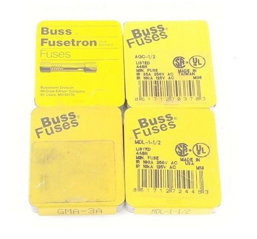 LOT OF 20 NEW BUSSMANN FUSES MDL-1-1/2, GMA-3A, MDL8, AGC-1/2