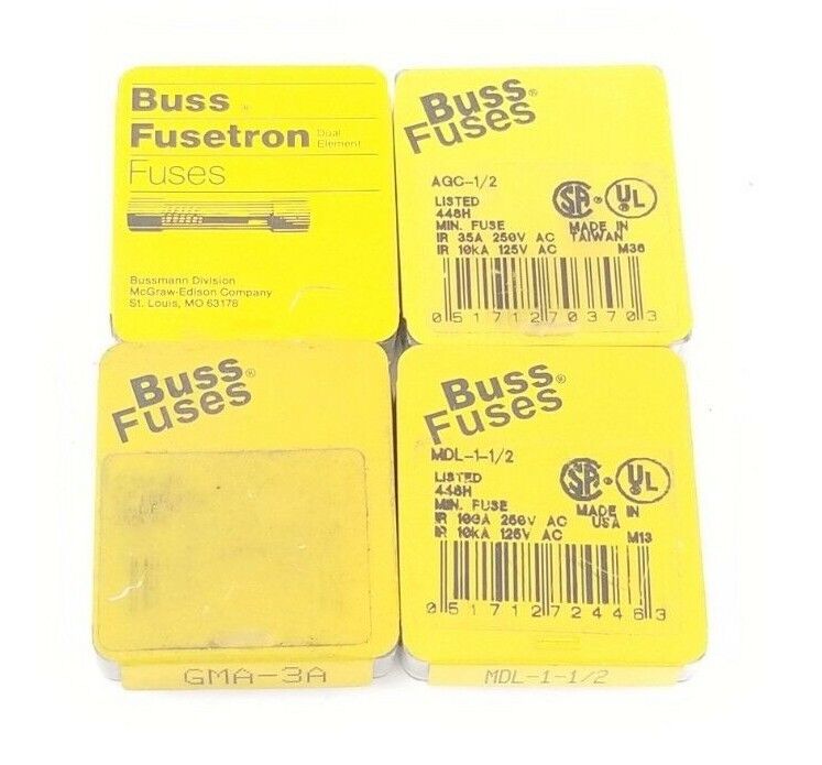 LOT OF 20 NEW BUSSMANN FUSES MDL-1-1/2, GMA-3A, MDL8, AGC-1/2