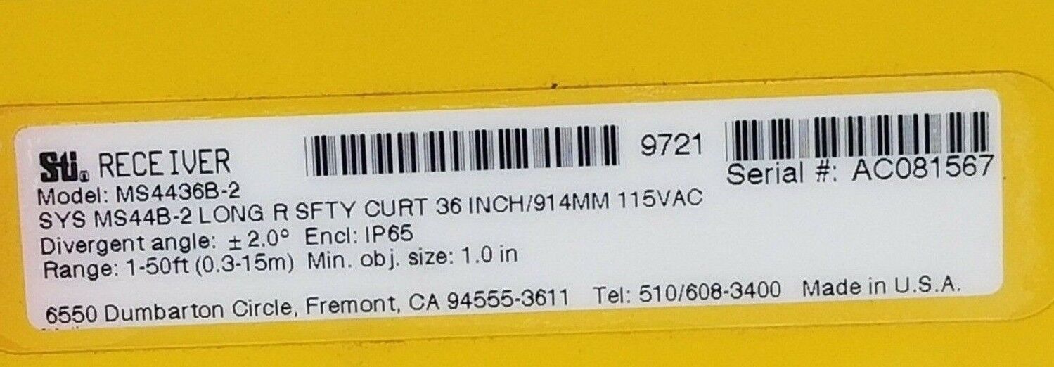 SET OF STI MODEL: MS4436B-2 LIGHT CURTAIN SET SYS MS44B-2 36 IN. 914MM 115VAC