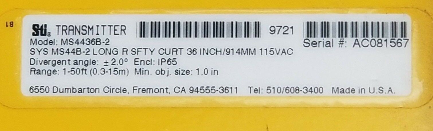 SET OF STI MODEL: MS4436B-2 LIGHT CURTAIN SET SYS MS44B-2 36 IN. 914MM 115VAC