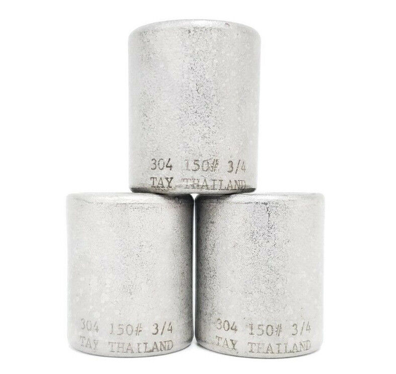 LOT OF 3 NEW GENERIC 304-150#-3/4 COUPLINGS, 304 STAINLESS STEEL, 150#, 3/4"