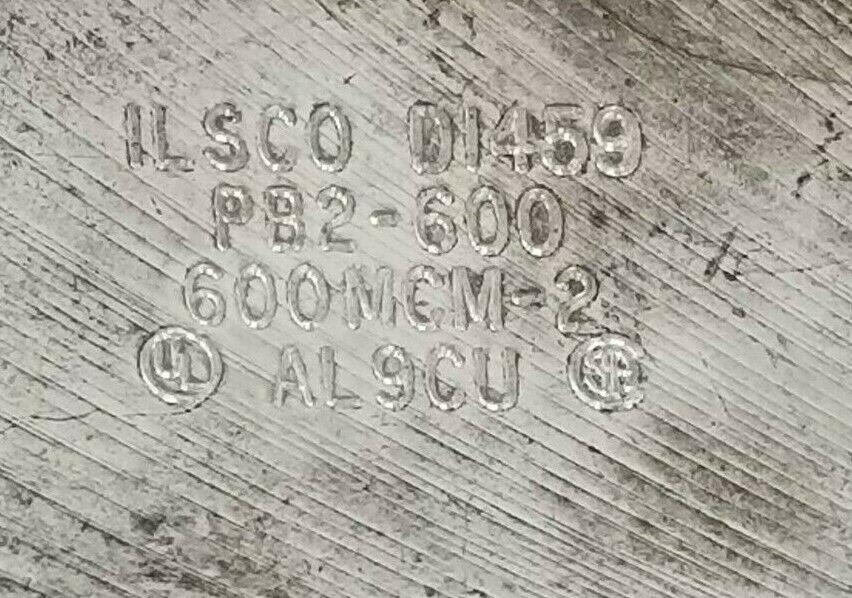 ILSCO D1459 TERMINAL LUG CONNECTOR 600MCM-2 CU-AL PB2-600