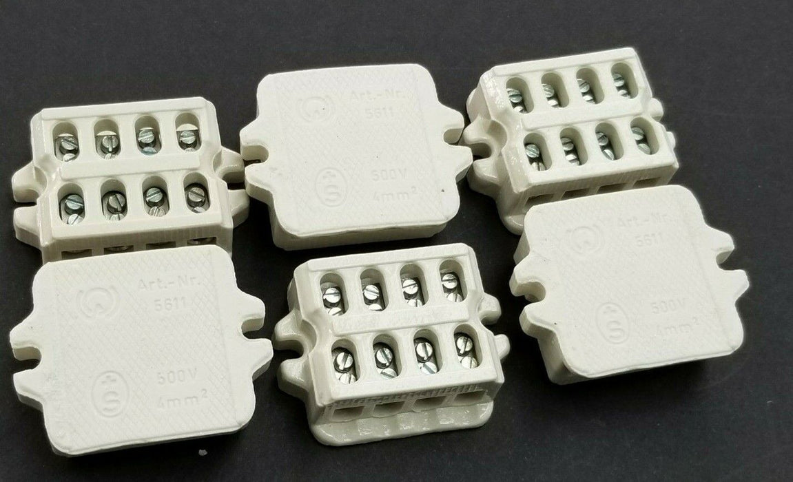 LOT OF 6 NEW GENERIC ART.-NR. 5611 CERAMIC TERMINAL BLOCKS 500V 4mm2