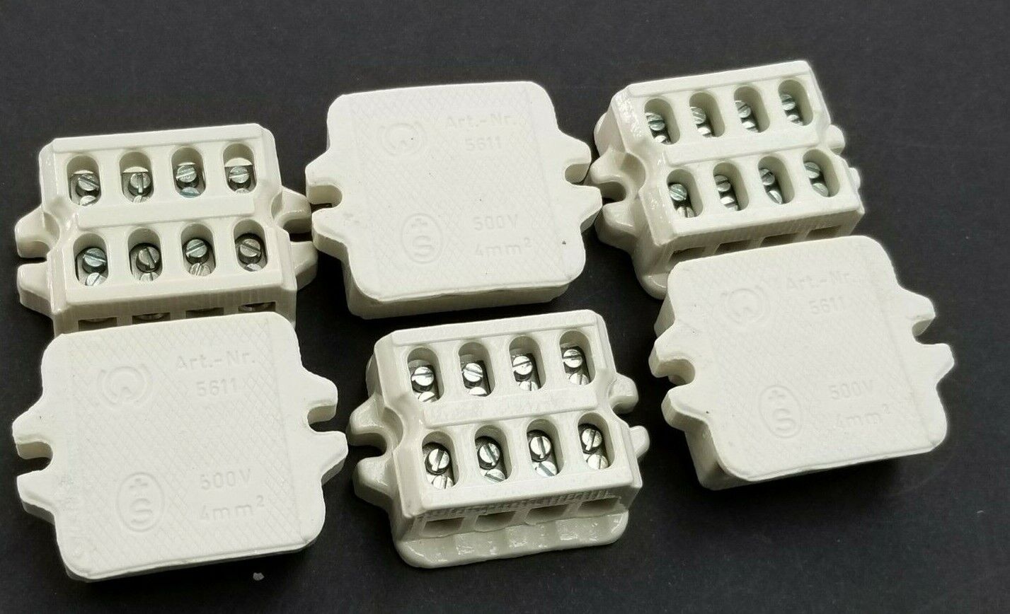 LOT OF 6 NEW GENERIC ART.-NR. 5611 CERAMIC TERMINAL BLOCKS 500V 4mm2