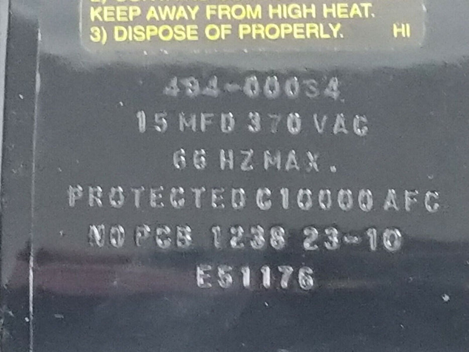 LOT OF 2 NEW BODINE 494-00034 CAPACITORS, 15MFD, 370VAC,  66HZ, 49400034