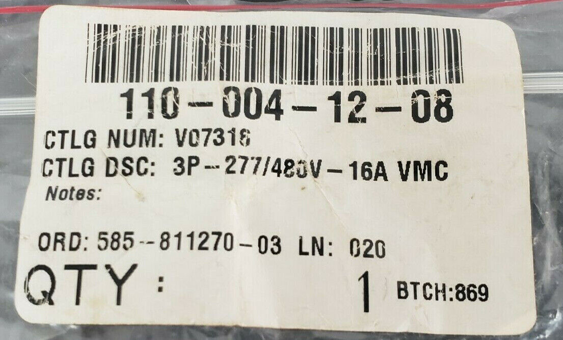 NEW GE V07316 / V-LINE C16 CIRCUIT BREAKER 3P, 16A, 277/480VAC