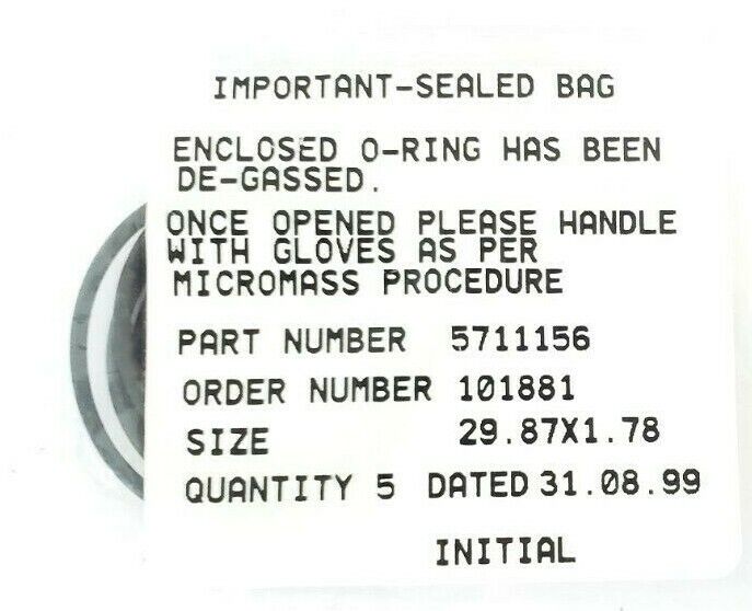 LOT OF 4 NEW WATERS MICROMASS 5711156 O-RINGS 29.87X1.78