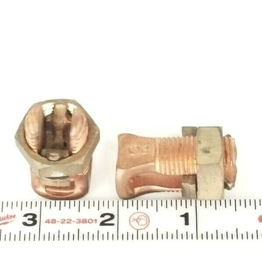 LOT OF 2 NSI R-1/0-2 COPPER BOLT CONNECTORS T-1/0-14 STR