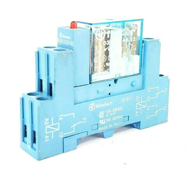 FINDER 03 TYPE 40.52 RELAY  W/ 95.85.1 SOCKET & 99.80.9.024.90 LED MODULE