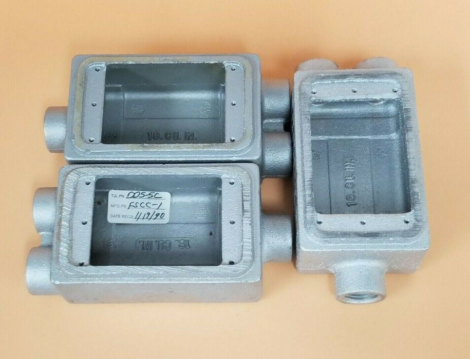 LOT OF 3 NEW APPLETON FSCC-1 CONDUIT BOXES FS UNILETS 1/2 IN. TYPE CC 18 CU. IN.