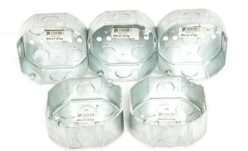 LOT OF 5 NEW STEEL CITY 54151 1/2" STEEL OCTAGON BOXES