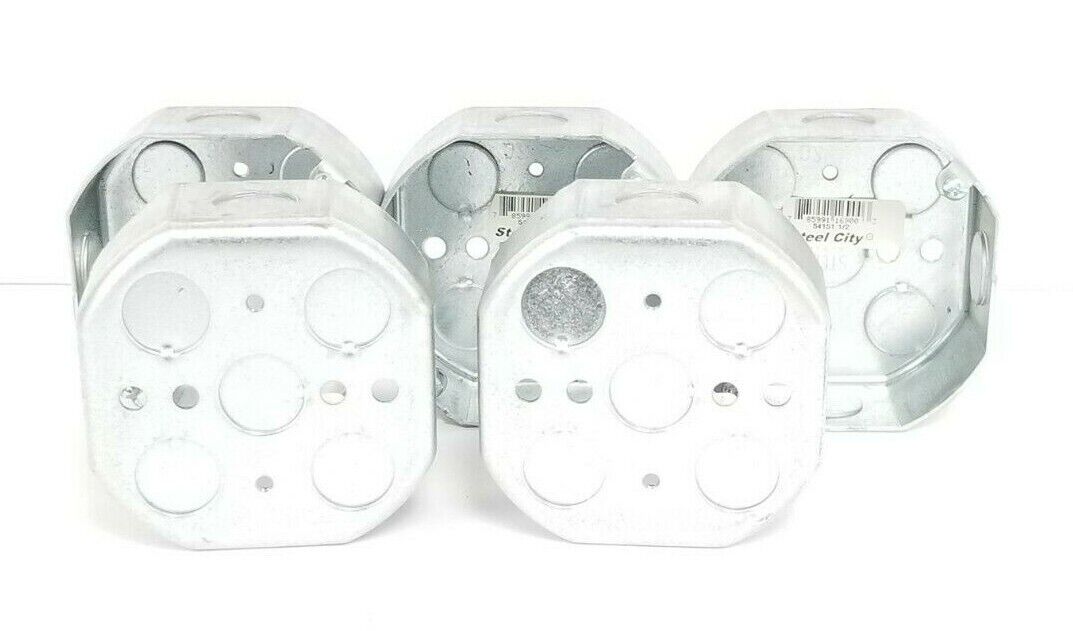 LOT OF 5 NEW STEEL CITY 54151 1/2" STEEL OCTAGON BOXES