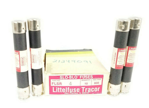 BOX OF 4 NEW LITTELFUSE TRACOR FLSR4 SLO-BLO FUSES FLSR 4, 600V, 4AMP