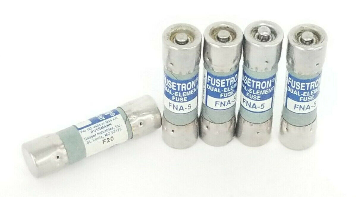 LOT OF 5 NEW COOPER BUSSMANN FNA-5 FUSETRON DUAL ELEMENT FUSES FNA5