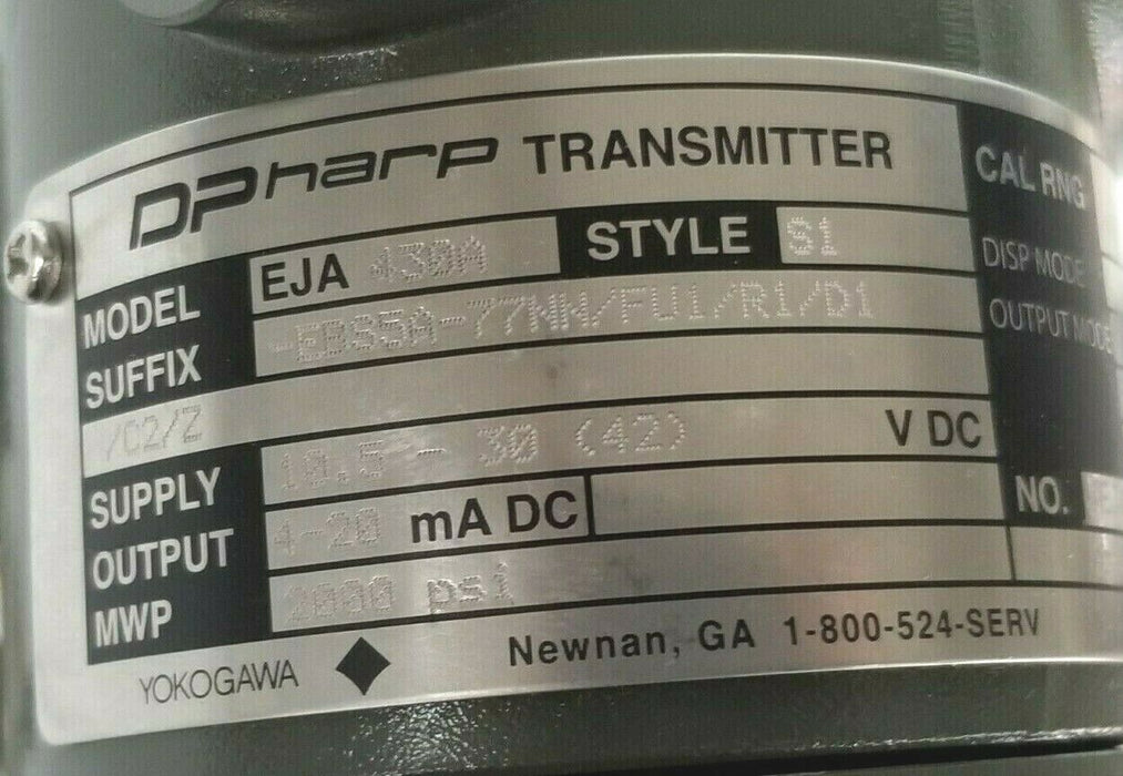 NEW YOKOGAWA EJA430A-EBS5A-77NN/FU1/R1/D1/C2/Z DP HARP TRANSMITTER S1 2000PSI