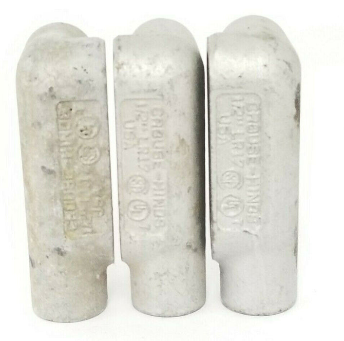 LOT OF 3 CROUSE-HINDS LR17 CONDUIT BODIES 1/2'' 4.0 CU. IN.