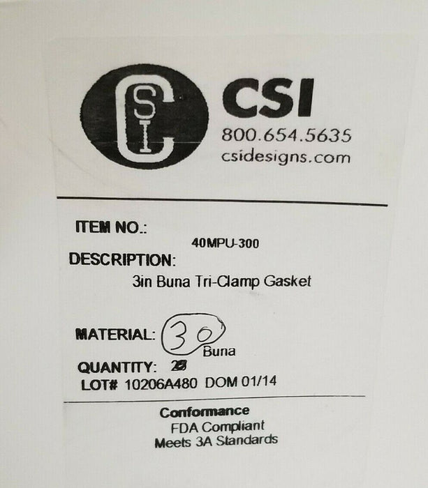 LOT OF 48 NEW CSI DESIGNS 40MPU-300 3" BUNA TRI-CLAMP GASKETS 40MPU300