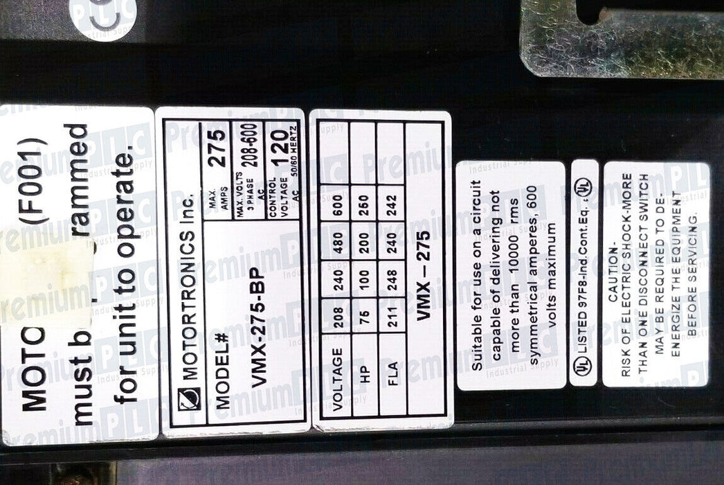 MOTORTRONICS VMX-275-BP VMX SERIES SOLID STATE SOFT STARTER 275 AMP VMX-275