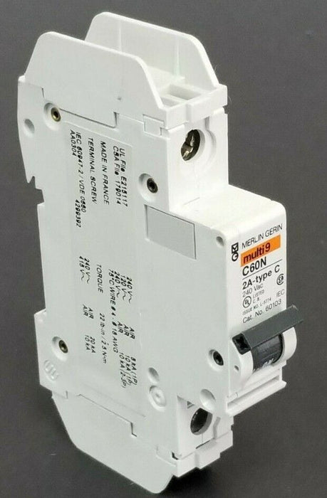 MERLIN GERIN CAT. NO. 60103 MULTI9 CIRCUIT BREAKER C60N 2A-TYPE C 240VAC