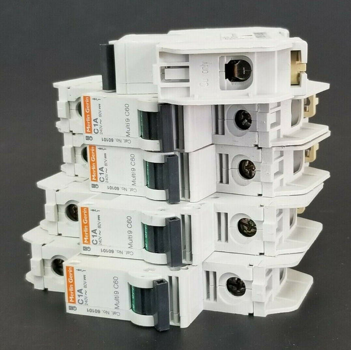 LOT OF 5 MERLIN GERIN CAT. NO. 60101 MULTI9 C60 CIRCUIT BREAKERS C1A 240V-60V