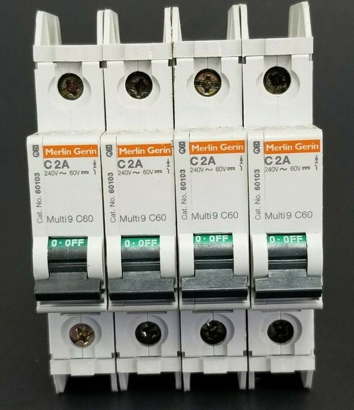 LOT OF 4 MERLIN GERIN CAT. NO. 60103 MULTI9 C60 CIRCUIT BREAKERS C2A 240V/60V