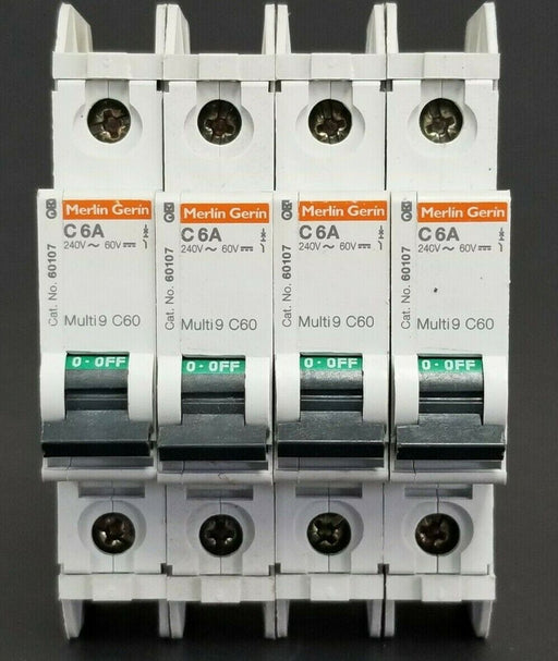 LOT OF 4 MERLIN GERIN CAT. NO. 60107 MULTI9 C60 CIRCUIT BREAKERS C6A 240V/60V