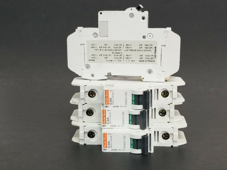LOT OF 4 MERLIN GERIN CAT. NO. 60107 MULTI9 C60 CIRCUIT BREAKERS C6A 240V/60V