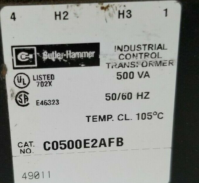 CUTLER HAMMER C0500E2AFB CONTROL TRANSFORMER 500VA 50/60HZ B500-2168-8