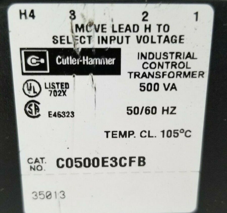CUTLER HAMMER C0500E3CFB CONTROL TRANSFORMER 500VA 50/60HZ B500-2195-8