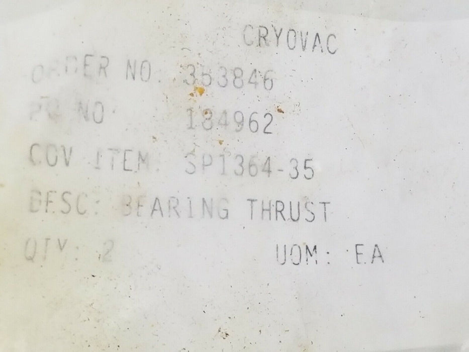 LOT OF 2 NEW CRYOVAC SP1364-35 THRUST BEARINGS SP136435
