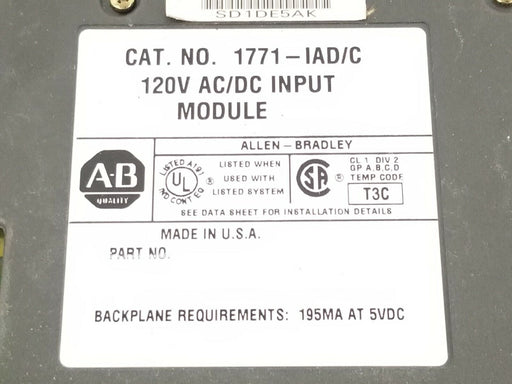 LOT OF 2 ALLEN BRADLEY 1771-IAD/C INPUT MODULES 1771IAD SERIES C