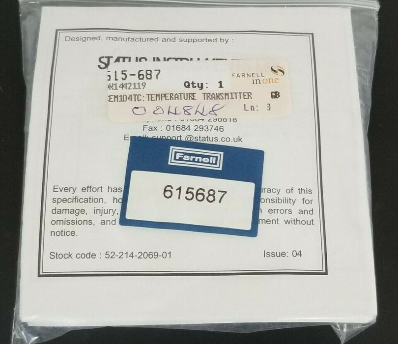 NEW STATUS INSTRUMENTS SEM104/TC THERMOCOUPLE TRANSMITTER TYPE: T/C K