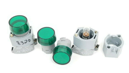 LOT OF EAO 704.950.0 LAMP SOCKETS W/ 704.950.5 MOUNTING FLANGES GREEN LENSES