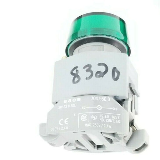 LOT OF EAO 704.950.0 LAMP SOCKETS W/ 704.950.5 MOUNTING FLANGES GREEN LENSES