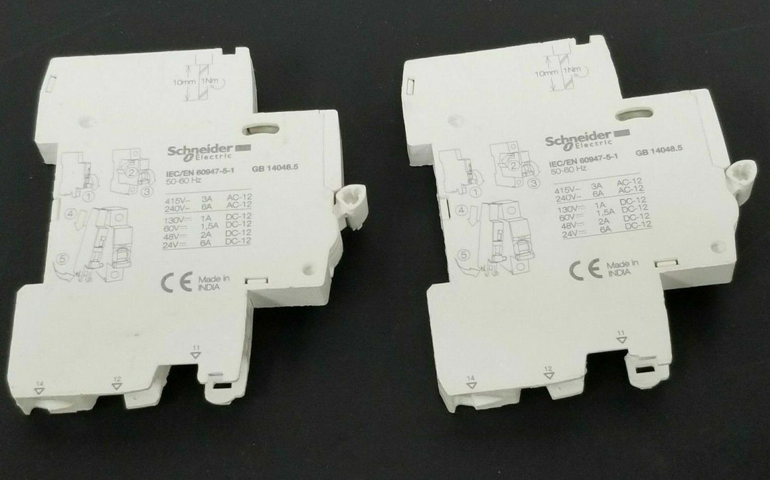 LOT OF 2 SCHNEIDER / MERLIN GERIN A9A26924 AUXILIARY CONTACTS 6A 130VDC DD15131