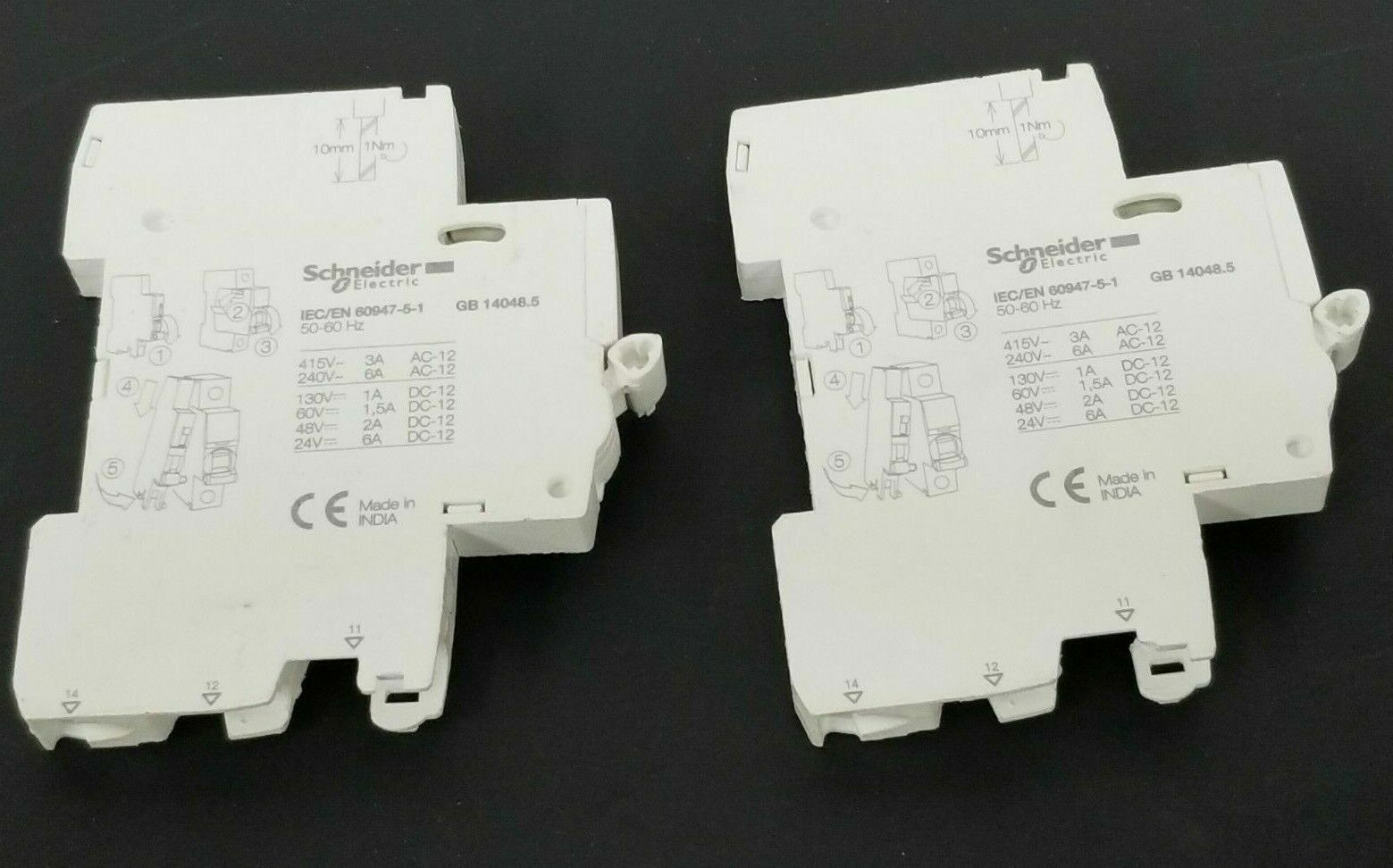 LOT OF 2 SCHNEIDER / MERLIN GERIN A9A26924 AUXILIARY CONTACTS 6A 130VDC DD15131