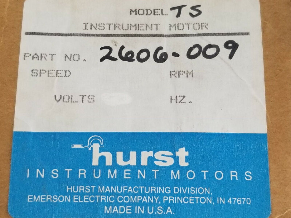 NIB HURST 2606-009 MODEL TS INSTRUMENT MOTOR 2606009, 12VDC 8 1/2W