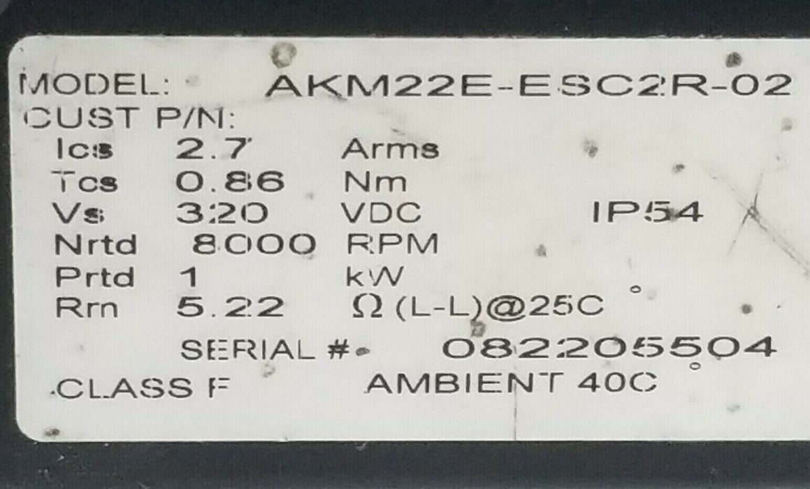 DANAHER MOTION AKM22E-ESC2R-02 SERVOMOTOR 320VDC 2.7 ARMS 8000RPM