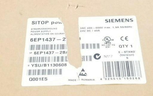 SIEMENS 6EP1 437-2BA00 SITOP POWER SUPPLY 30 E-STAND VER. 5 30A 24VDC