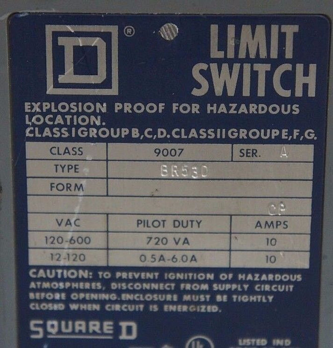 SQUARE D 9007-BR53D LIMIT SWITCH SER A 9007BR53D