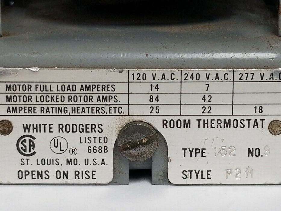 WHITE RODGERS TYPE: 152 NO. 9 STYLE: P2M ROOM THERMOSTAT 120-277VAC 152-9-P2M