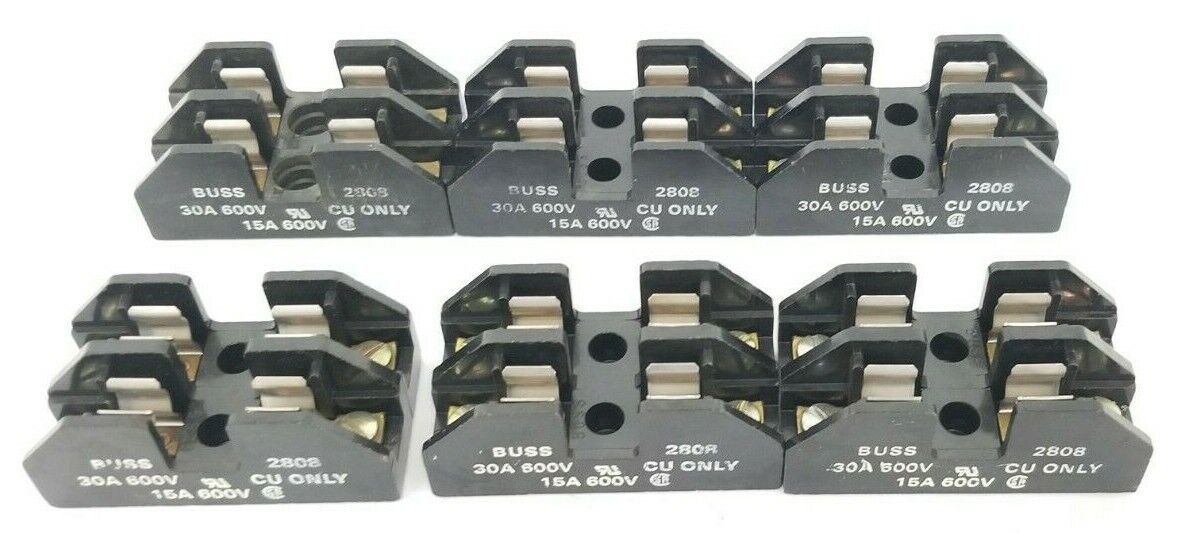 LOT OF 6 COOPER BUSSMANN 2808 FUSE HOLDERS 30A, 600V, 2-POLE