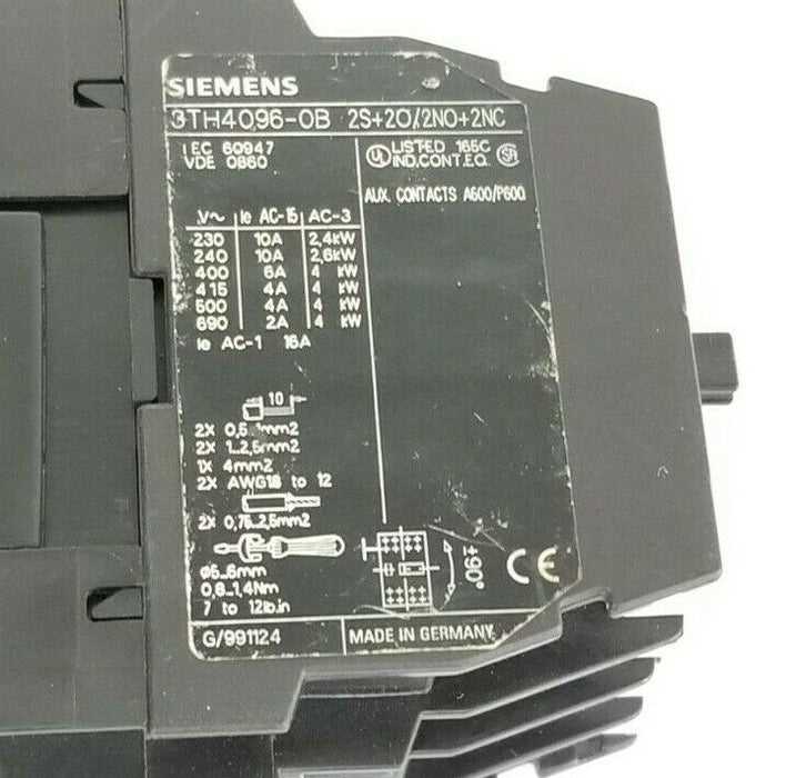 SIEMENS 3TH4096-0B 2S+2O/2NO+2NC, 3TH40, 24V, 0.8-1.2 DC, 3TX7402-3G