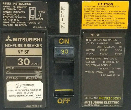 MITSUBISHI NF-SF2030 30 AMP CIRCUIT BREAKER NF-SF ISSUE NO. LX-1206