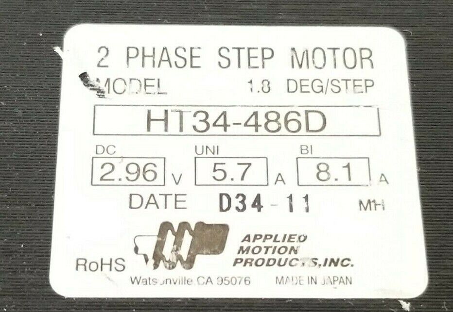 NEW APPLIED MOTION PRODUCTS HT34-486D STEPPER MOTOR 2PH 2.96VDC 5.7A 8.1A