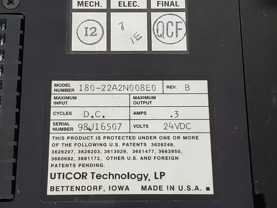 UTICOR TECHNOLOGY 180-22A2N008E0 OPERATOR INTERFACE REV. B 24VDC .3A