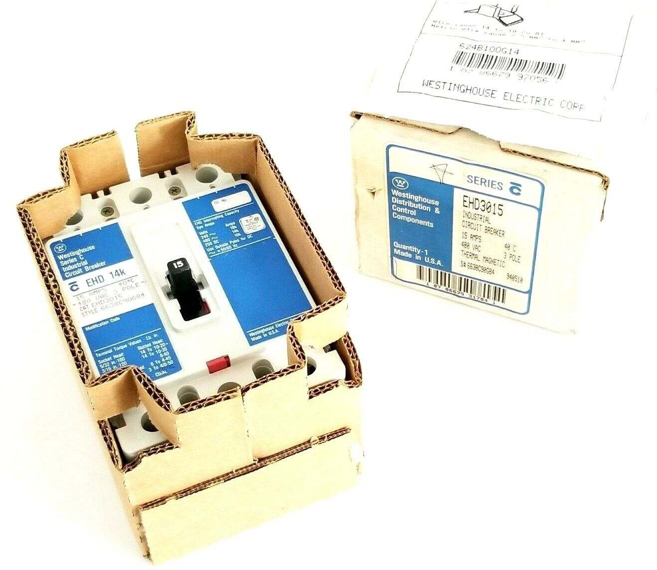 NIB WESTINGHOUSE EHD3015 CIRCUIT BREAKER 15A 480VAC 3P W/ 624B100G14 KIT